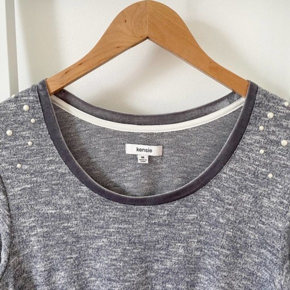 Kensie Soft Stretchy Long Sleeve Embellished Top Size Medium - Picture 3 of 8